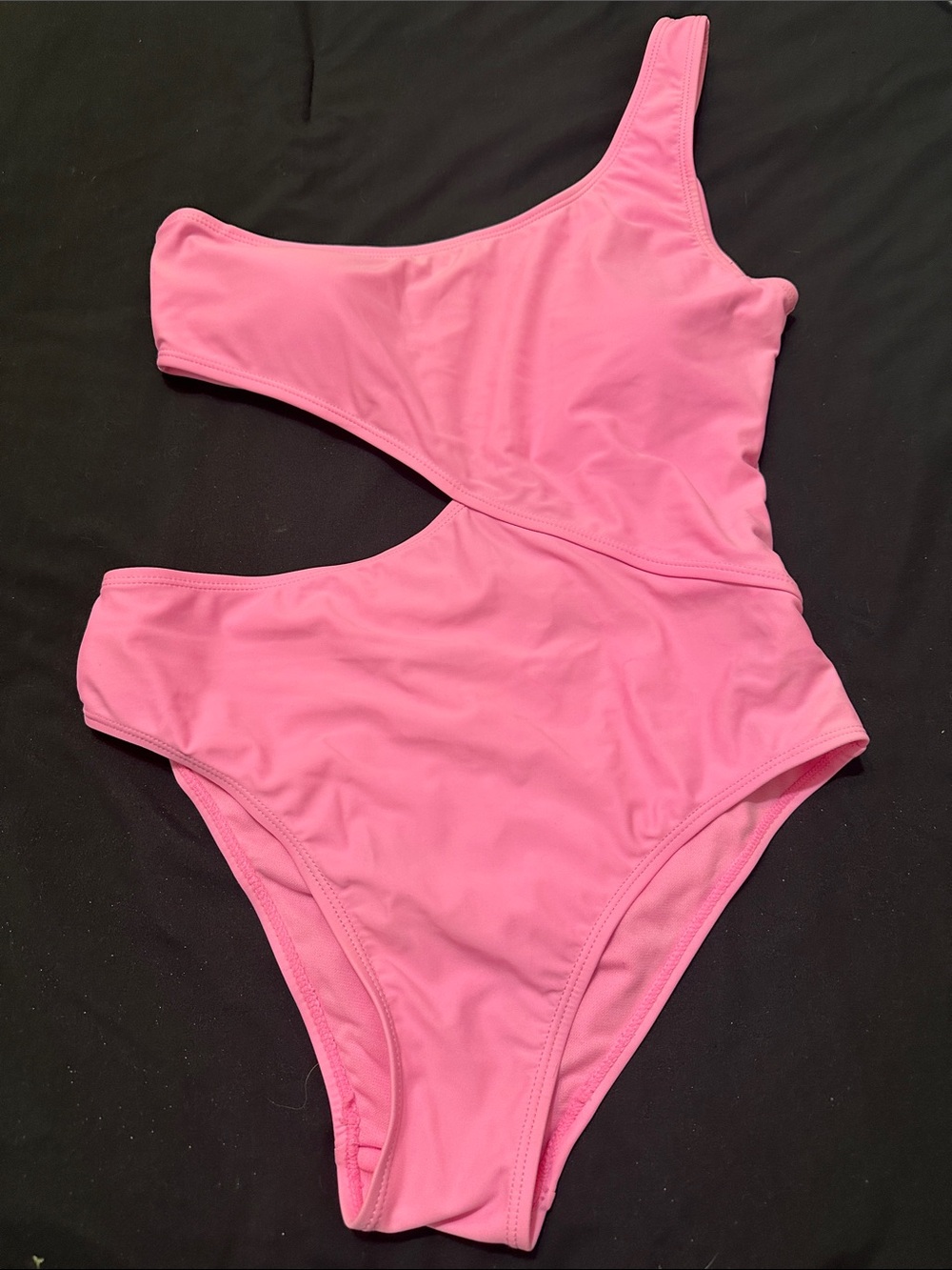 One-Shoulder Pink Cutout One-Piece Swimsuit